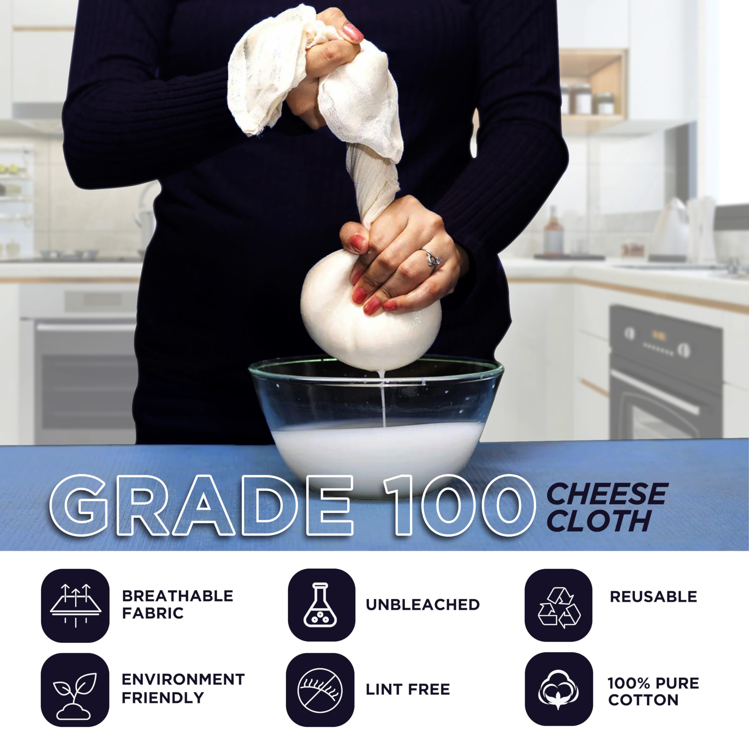 Raajsee Cheese Cloths Grade 100, 12 Sq Feet - 1.4 Sq Yards Unbleached 100% Organic Cotton Fabric - Reusable Ultra Fine Mesh Muslin Cloth - Cheesecloth For Straining Cooking,Baking,Cheese Making