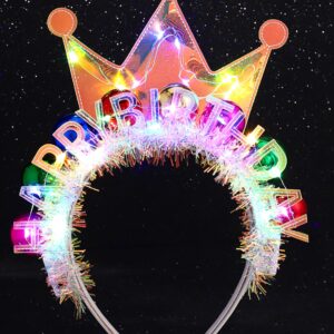 GENBREE Light Up Happy Birthday Headband Birthday Crown Ball Headpiece Party Festival Hair Accessories for Women (Multicolour)