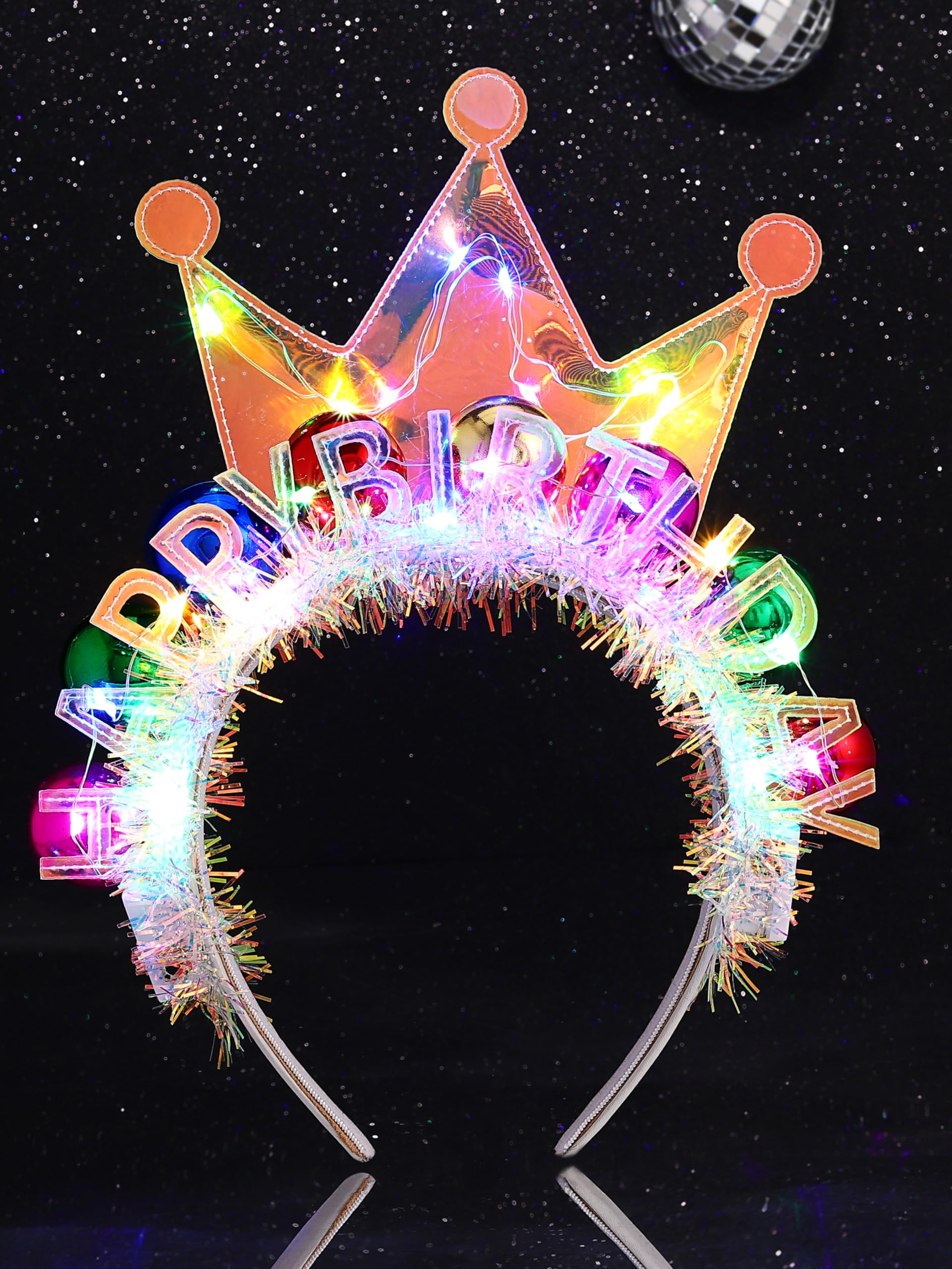 GENBREE Light Up Happy Birthday Headband Birthday Crown Ball Headpiece Party Festival Hair Accessories for Women (Multicolour)