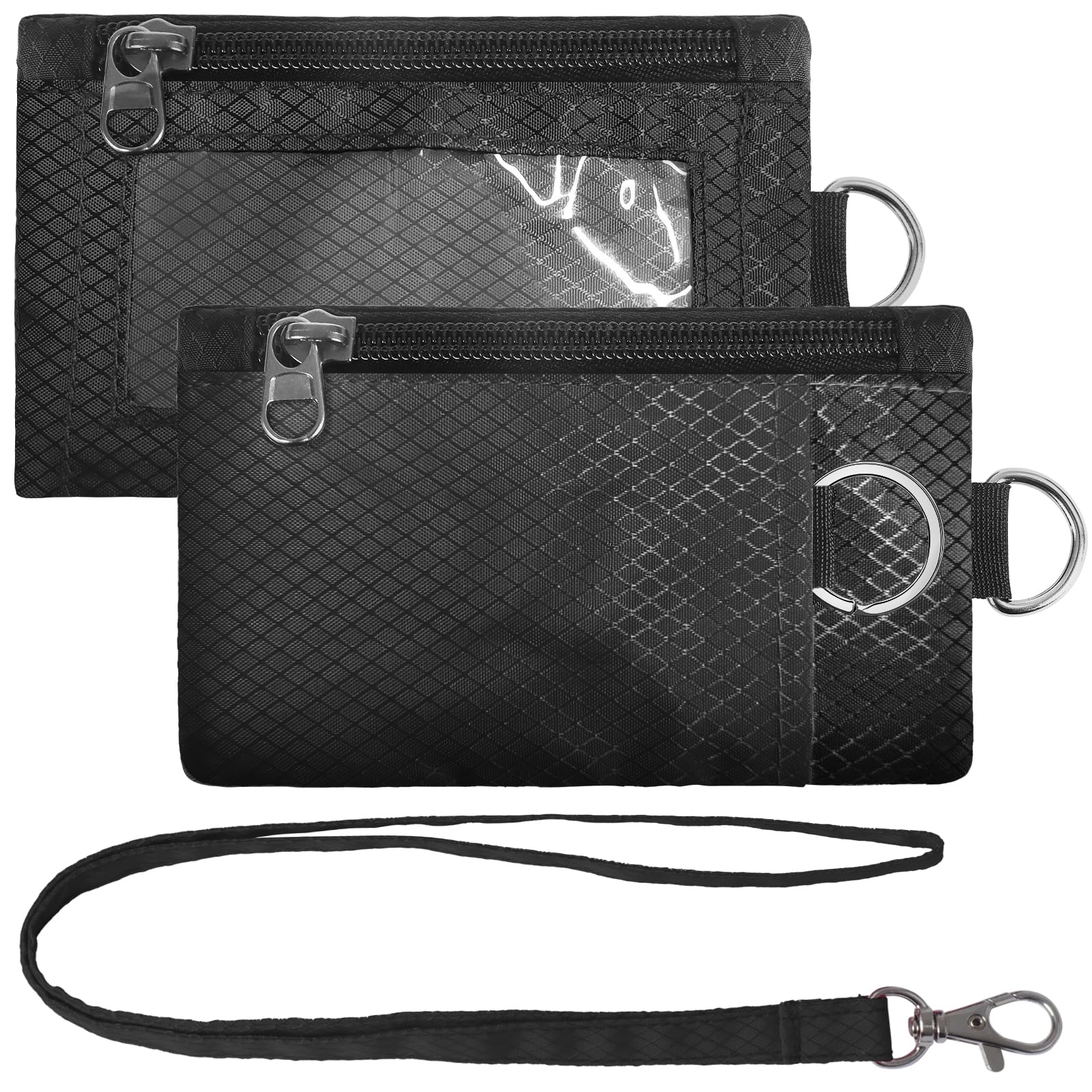 TOKXTIK RFID Blocking Small Neck Wallet with ID Window, Water Resistant Zip Id Case with Lanyard Key Chain for Cards,Cash,Suitable for Women,Men Travel and Daily Use (Black)