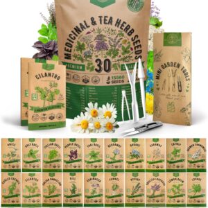 Organo Republic 30 Medicinal & Tea Herb Seeds Variety Pack 15,560+ Non-GMO Heirloom Garden Seeds for Indoor & Outdoors, Including Anise, Bergamot, Borage, Cilantro, Chamomile, Dandelion Seeds