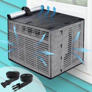 window air conditioner cover for outside 25.5"wx20.5"dx18"h, waterproof outside window ac cover, ventilated mesh window ac unit cover to protect against cotttonwood fluff, leaves, debris, pine needles