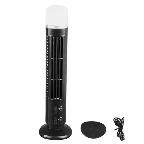 HURRISE Bladeless Tower Fan, Oscillating Fans Standing Fans for Indoors 90 Degree Oscillating Quiet Portable USB Desk Fan with Light for Home Bedroom Office (Black)