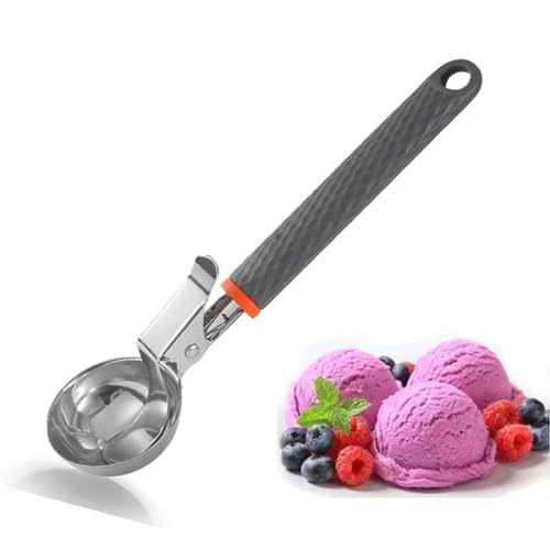 XIROM UN Ice Cream Scoop with Comfortable Grip Handle, Heavy Duty Stainless Steel, Perfect Shape Scoops, Ice Cream Scooper Easy Clean, for Gelato, Cookie Dough, Sorbet, Almond(Black)