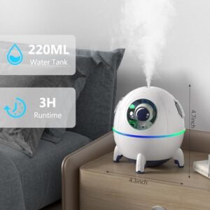 Humidifier for Bedroom Kids, Mini Water Diffuser with Colorful Night Lights Cool Air Mist Quiet Humidifiers with Cute Space Capsule Detachable Astronaut Rechargeable for Office Desktop 220ML(White)