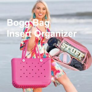 Clear Bogg Bag Organizer/Divider Pouch Insert Accessories for X Large Size, Waterproof, 7 Pockets, Lightweight (Pink&Transparent)