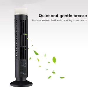 HURRISE Bladeless Tower Fan, Oscillating Fans Standing Fans for Indoors 90 Degree Oscillating Quiet Portable USB Desk Fan with Light for Home Bedroom Office (Black)