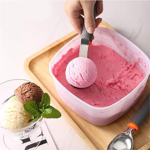 XIROM UN Ice Cream Scoop with Comfortable Grip Handle, Heavy Duty Stainless Steel, Perfect Shape Scoops, Ice Cream Scooper Easy Clean, for Gelato, Cookie Dough, Sorbet, Almond(Black)