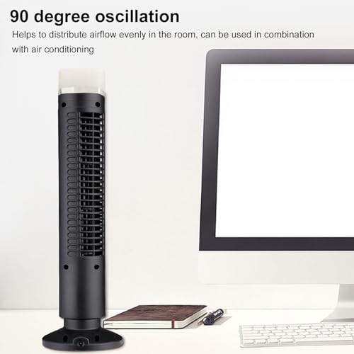 HURRISE Bladeless Tower Fan, Oscillating Fans Standing Fans for Indoors 90 Degree Oscillating Quiet Portable USB Desk Fan with Light for Home Bedroom Office (Black)