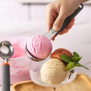 XIROM UN Ice Cream Scoop with Comfortable Grip Handle, Heavy Duty Stainless Steel, Perfect Shape Scoops, Ice Cream Scooper Easy Clean, for Gelato, Cookie Dough, Sorbet, Almond(Black)