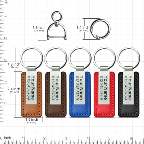 Clawelves Engraved Personalized Leather Keychain - Custom Name ID Metal Keychain for Men and Father Gift (Classic Leather&Metal Keychain)