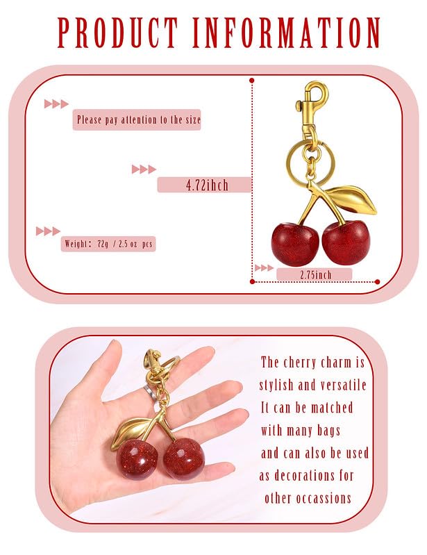 Lulupia Glitter Cherry Bag Charm,Cherry Keychain Charms Accessory for Purses Bags Handbags