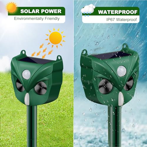 2024 Solar Ultrasonic Animal Repeller, Dog Repellent Outdoor, Squirrel, Raccoon, Skunk, Rabbit, Fox, Deer, Bird etc.Motion Detection, LED Flashing Light Model-546