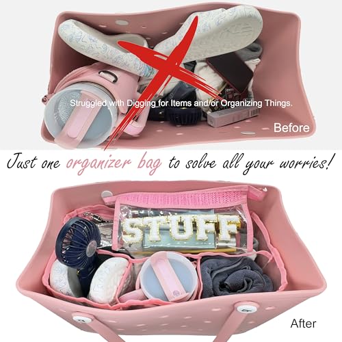 Clear Bogg Bag Organizer/Divider Pouch Insert Accessories for X Large Size, Waterproof, 7 Pockets, Lightweight (Pink&Transparent)