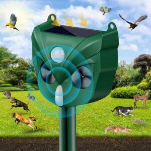 2024 solar ultrasonic animal repeller, dog repellent outdoor, squirrel, raccoon, skunk, rabbit, fox, deer, bird etc.motion detection, led flashing light model-546