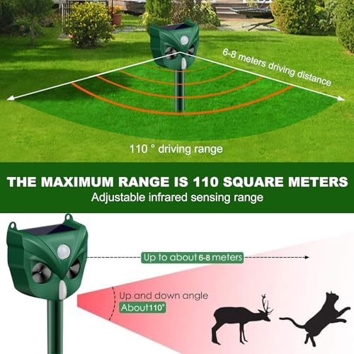 2024 Solar Ultrasonic Animal Repeller, Dog Repellent Outdoor, Squirrel, Raccoon, Skunk, Rabbit, Fox, Deer, Bird etc.Motion Detection, LED Flashing Light Model-546