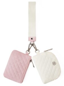 telena mini zip around wristlet wallets for women coin purse wristlet keychain dual pouch wallet beige pink