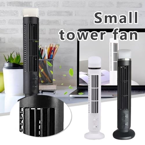 HURRISE Bladeless Tower Fan, Oscillating Fans Standing Fans for Indoors 90 Degree Oscillating Quiet Portable USB Desk Fan with Light for Home Bedroom Office (Black)