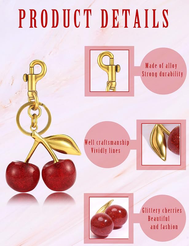 Lulupia Glitter Cherry Bag Charm,Cherry Keychain Charms Accessory for Purses Bags Handbags