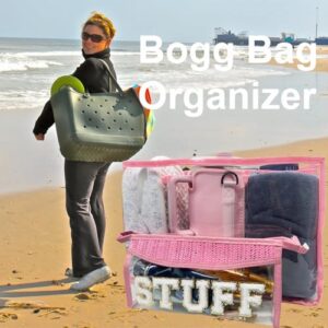 Clear Bogg Bag Organizer/Divider Pouch Insert Accessories for X Large Size, Waterproof, 7 Pockets, Lightweight (Pink&Transparent)