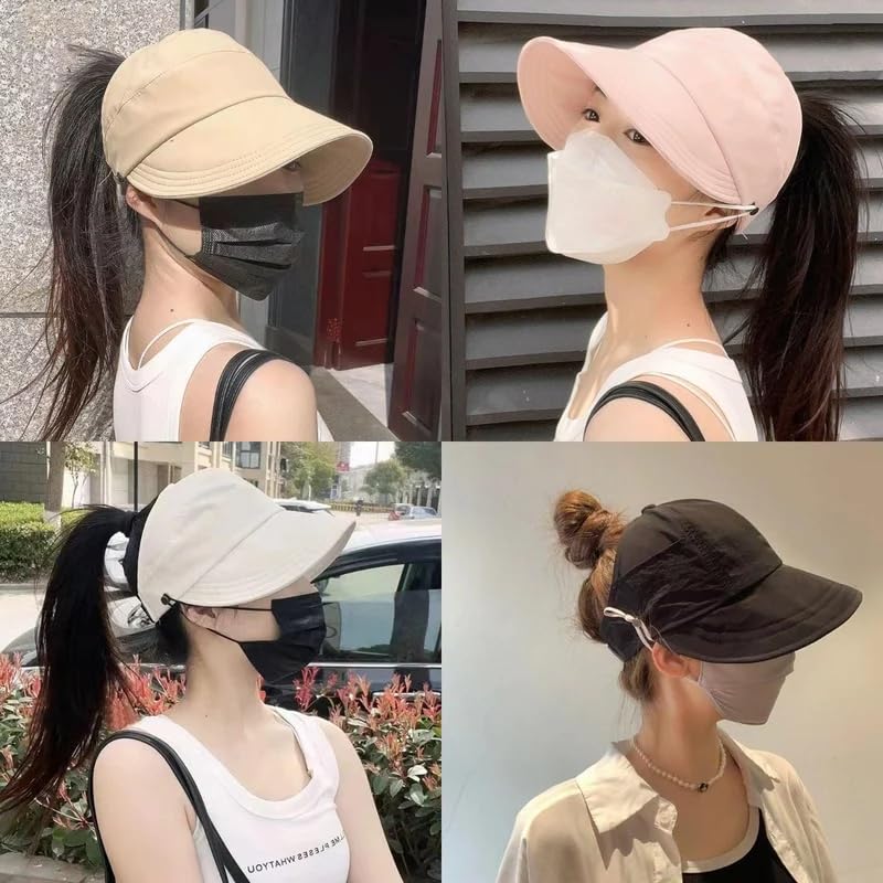 Outdoor UV Protection Hollow Top Sun Hat, 2024 New Sun Hats for Women UV Protection, Ponytail Sun Cap (US, Alpha, Medium, Large, Black)