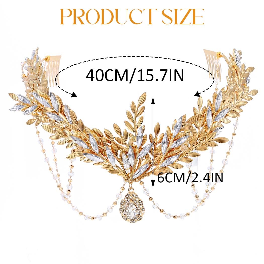 Aukmla Leaf Headband Crown Gold Leaves Headpiece Head Chain Prom Bridal Hair Accessories for Women and Girls