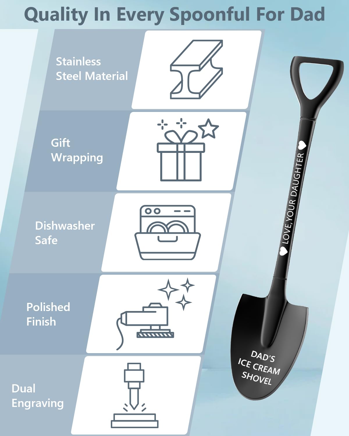 Gifts for Dad Fathers Day Dad Gifts from Daughter - Cool Ice Cream Shovel Spoon for Papa Husband Grandpa, Unique Birthday Present Ideas from Son Wife Kids Adults