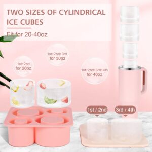 Ice Cube Tray for Stanley Cup, Silicone Ice Cube Molds for Stanley 20oz 30oz 40oz Tumbler Cup, Ice Cube Trays with Lids for Chilling Cocktails,Whiskey,Drinks,Coffee (C-Pink)