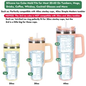 BYKITCHEN Large Ice Cube Mold for Stanley Cup, Silicone Ice Tray Compatible with 40Oz Stanley/Simple Modern & 30-40oz Tumbler, Big Cylinder Tumbler Ice Mold with Lid for Freezer, Whiskey, Cocktails