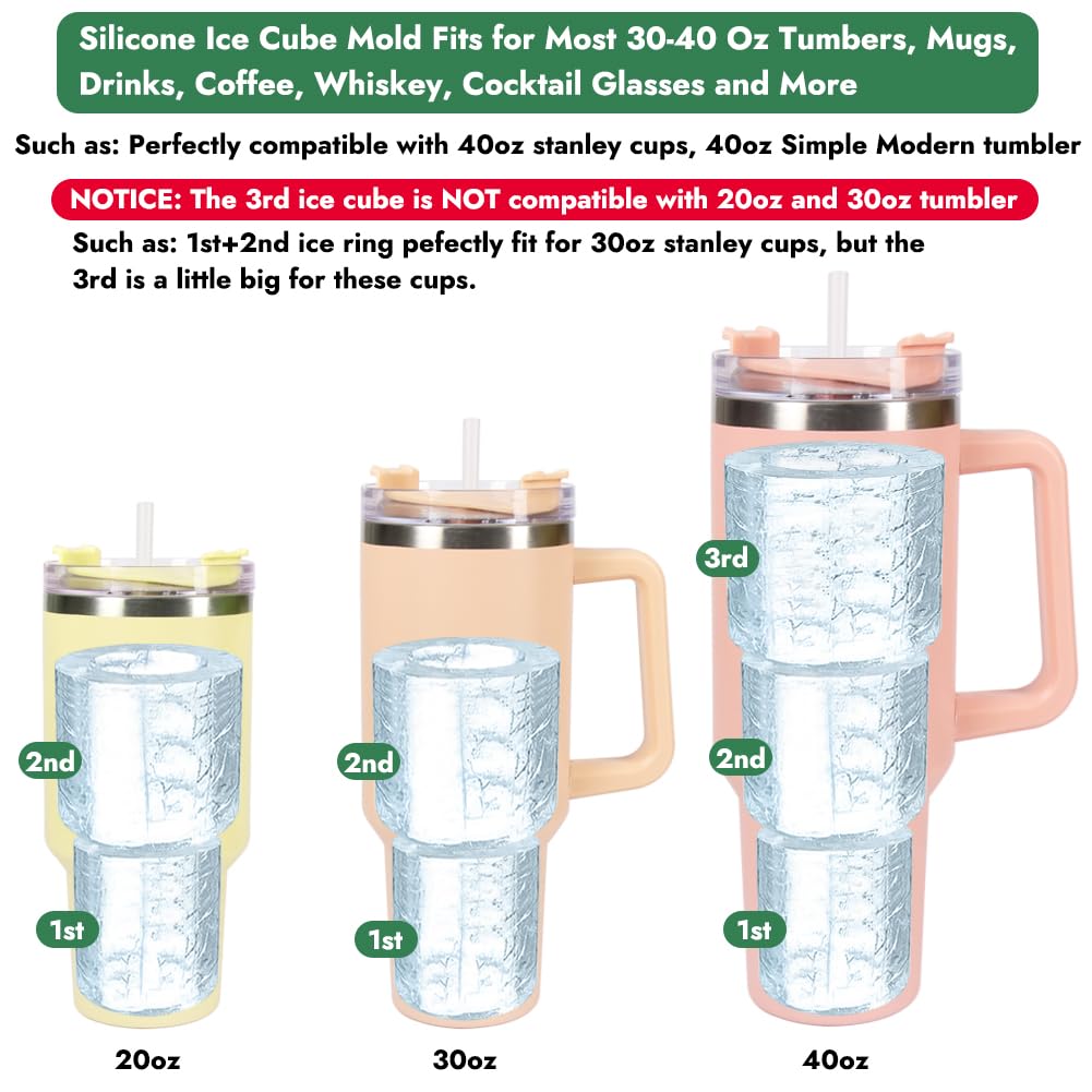 BYKITCHEN Large Ice Cube Mold for Stanley Cup, Silicone Ice Tray Compatible with 40Oz Stanley/Simple Modern & 30-40oz Tumbler, Big Cylinder Tumbler Ice Mold with Lid for Freezer, Whiskey, Cocktails