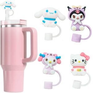 4pcs straw cover cute design straw topper for stanley 30 oz 40oz tumbler straw topper 10mm 0.4in dust-proof reusable straw tips lids