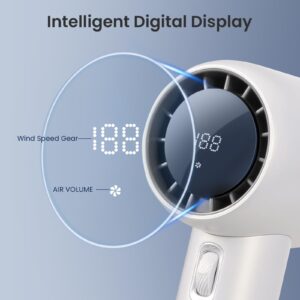 MattTravel Portable Handheld Fan - Speed(1-199) Adjustable Turbo Mini Fan, Digital Display, 3500mAh Battery Rechargeable Personal Fan, Gifts for Women Men Travel/Camping/Outdoor-White.