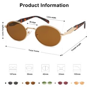 SOJOS Retro Oval Sunglasses for Women Men Trendy Sun Glasses Designer Inspired Classic Shades UV400 Protection SJ1224,Brown