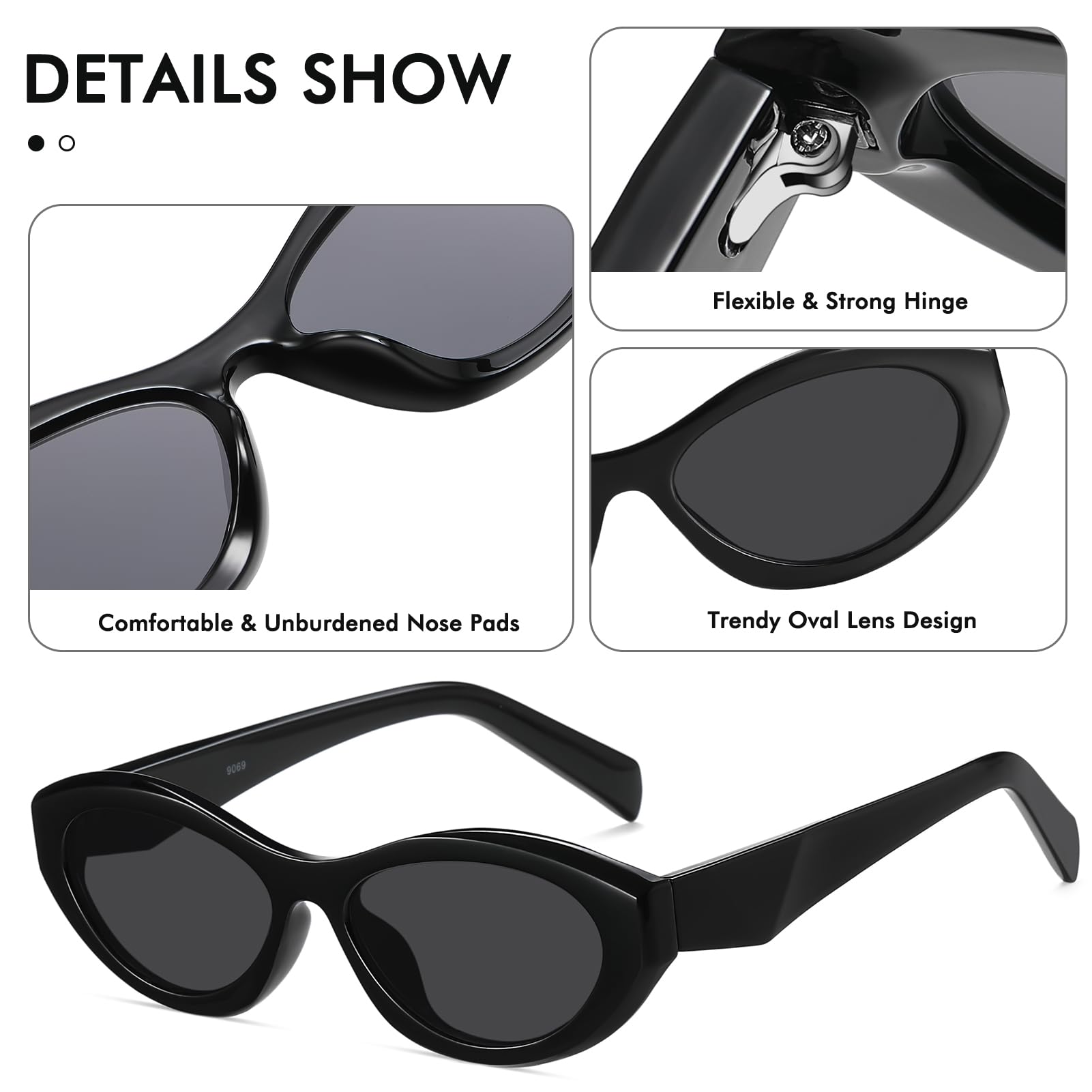 milramtob Trendy Oval Sunglasses for Women Retro Small Cat Eye Glasses 90s Shades