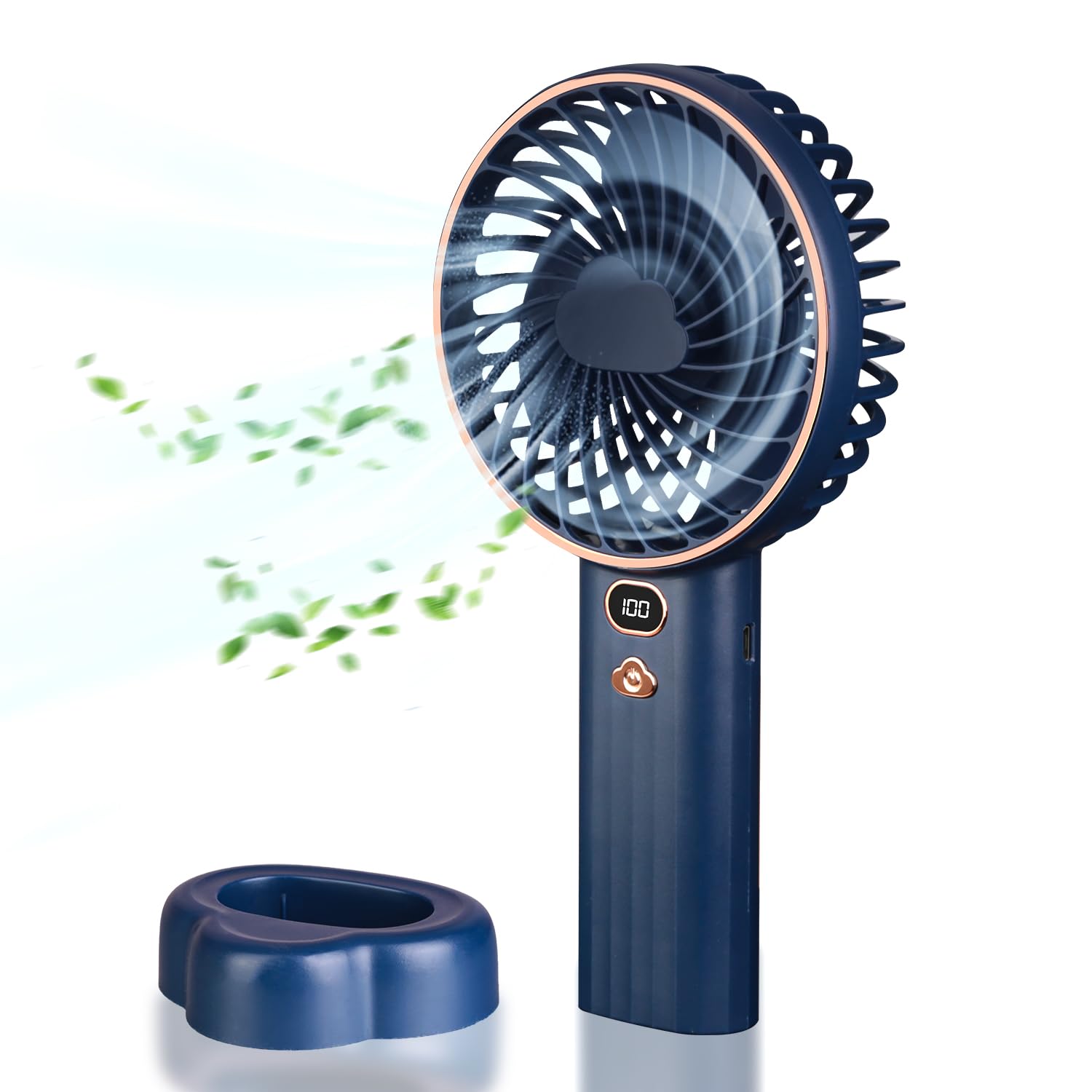 Coastacloud Portable Handheld Fan, 10000mAh Rechargeable Personal Fan, Mini Desk Fan with 5 Wind Speed, LCD Digital Display, Ultra Quiet, for Indoor, Outdoor, Office - Blue