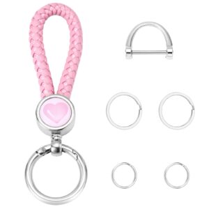 weixiltc braided rope keychain, car key chain holder with 4 key ring and anti-lost d ring, personalized gift for women (pink)