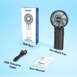 Clemas Handheld Rechargeable Fan - Long Life 10400mAh Battery Pack for Phone, Black, 3-in-1 Cordless, USB-C Charged, Foldable, Perfume Diffuse, Ideal for Lady Makeup, Travel & Outdoors, Lollipop