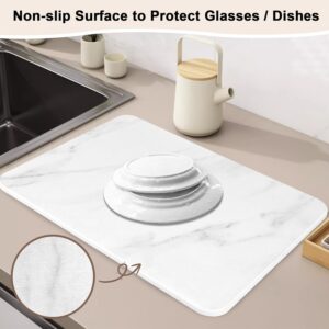 Large Stone Dish Drying Mats for Kitchen Counter, 21.7"(L)×15.8"(W), Quick Dry Super Absorbent Dish Drying Mat, Eco-Friendly Diatomaceous Earth Mat with Non-Slip Pad for Dishes Bottles(White Marble)