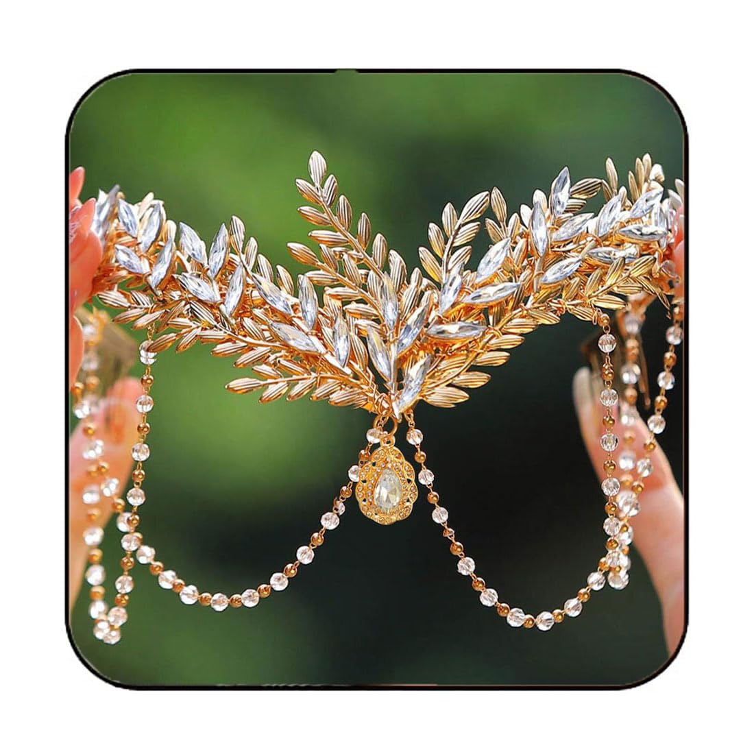 Aukmla Leaf Headband Crown Gold Leaves Headpiece Head Chain Prom Bridal Hair Accessories for Women and Girls