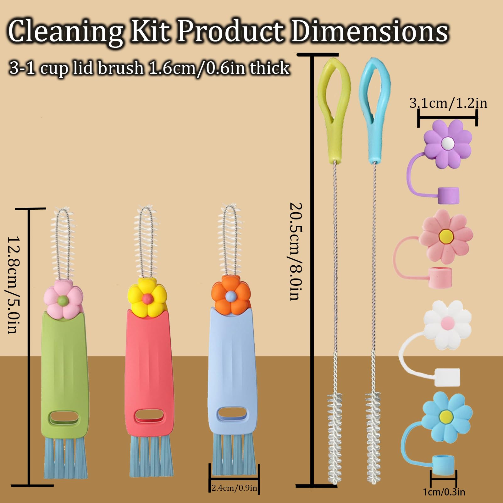 3Pcs 3 in 1 Bottle Gap & Cup Lid Cleaning Brush, 4Pcs Silicone Straw Toppers and 2Pcs Straw Cleaner Brushes for Tumbler, Water Bottle Cleaner Brush Set Kitchen Cleaning Tools Accessories