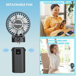 Clemas Handheld Rechargeable Fan - Long Life 10400mAh Battery Pack for Phone, Black, 3-in-1 Cordless, USB-C Charged, Foldable, Perfume Diffuse, Ideal for Lady Makeup, Travel & Outdoors, Lollipop