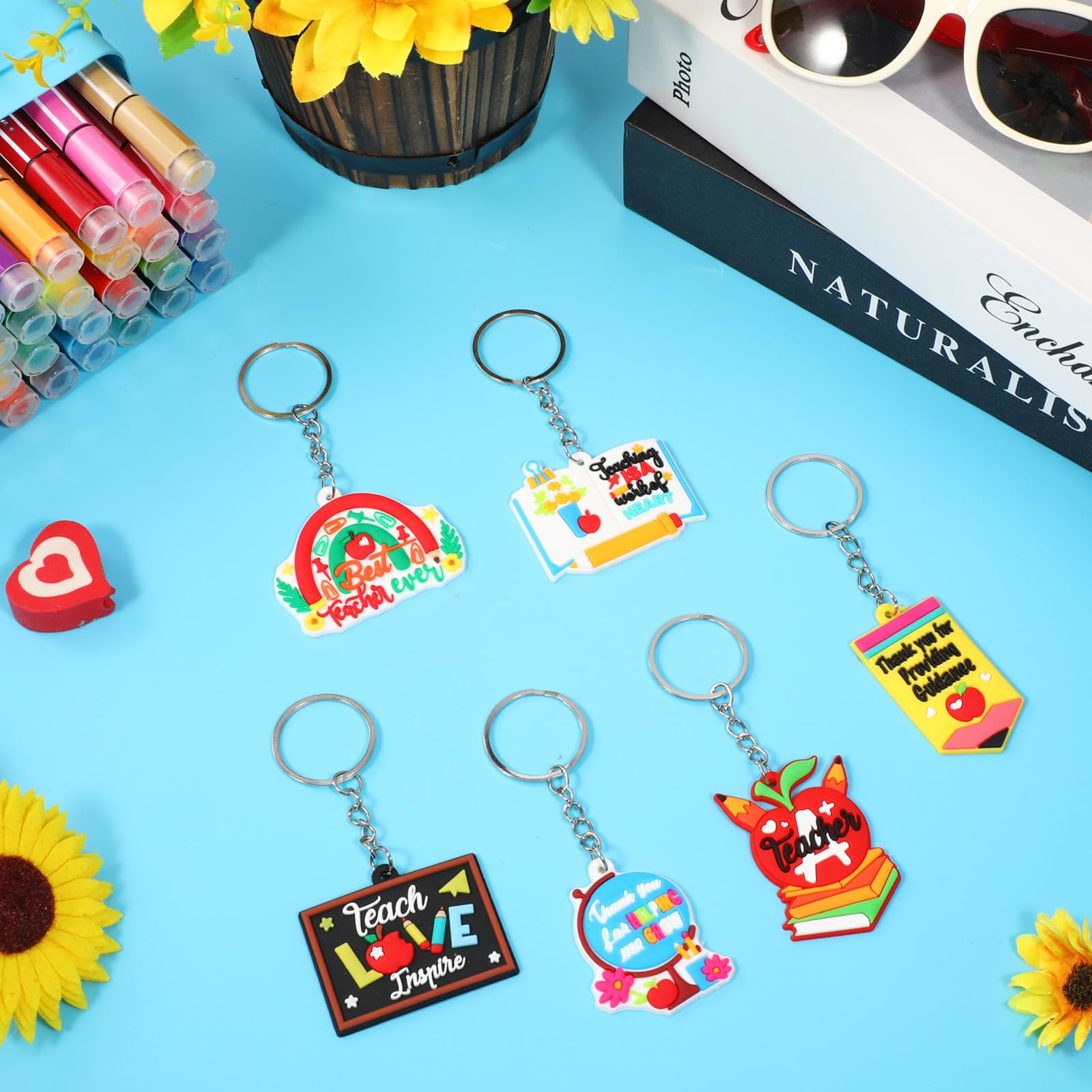 HOWAF 36 Pcs Teacher Appreciation Keychains Gifts Bulk, Teacher Keychain Bulk back to School Teacher Appreciation Thank You Teacher Gift, Teacher Appreciation Week Key Chains for Teacher's Accessories