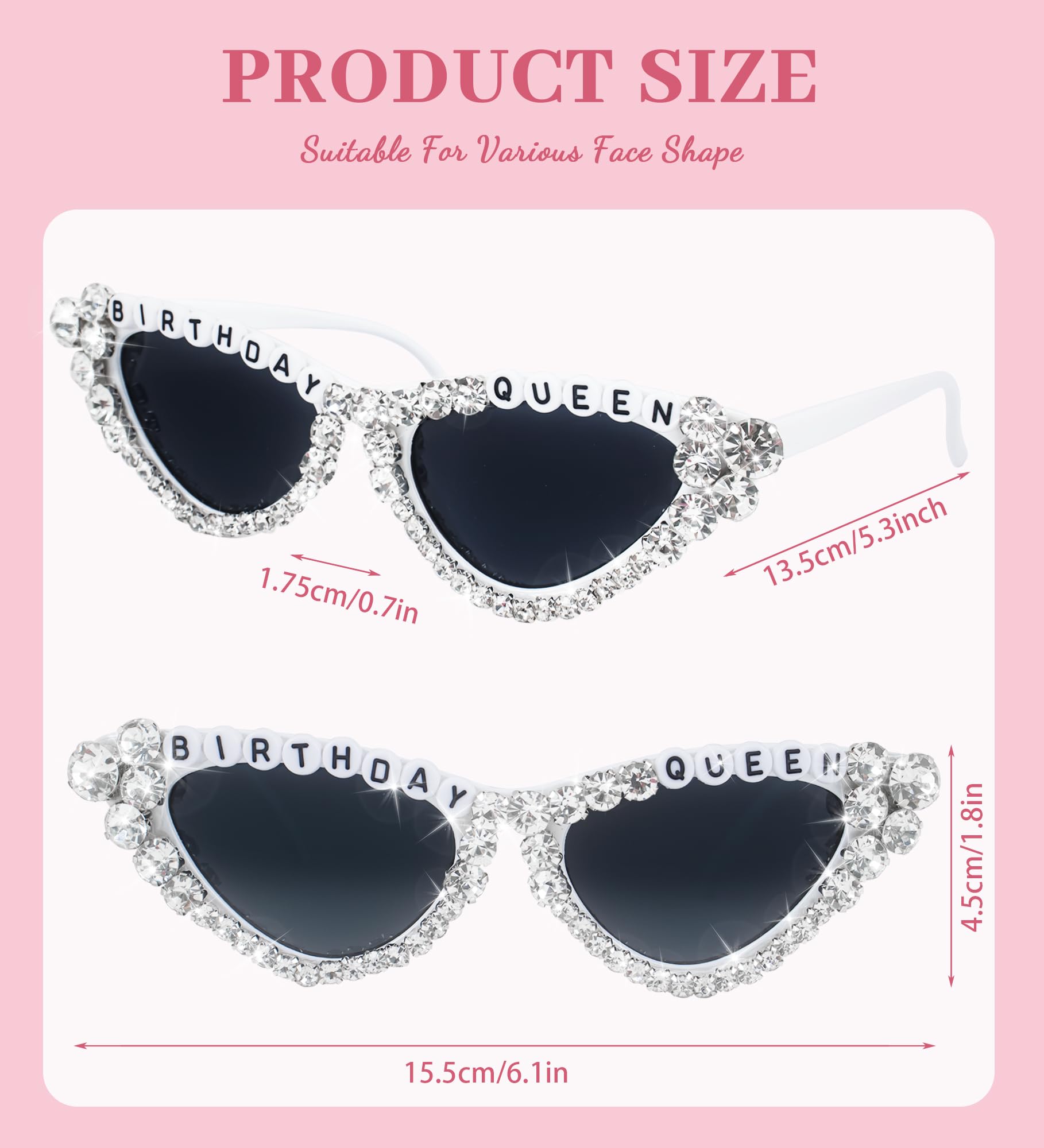 JUSTOTRY Birthday Glasses for Women Birthday Queen Sunglasses Birthday Party Gift Stylish Shiny Diamond Pearl Sunglasses for Girl Birthday Party Gift Supplies Accessories Favors