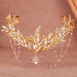 Aukmla Leaf Headband Crown Gold Leaves Headpiece Head Chain Prom Bridal Hair Accessories for Women and Girls