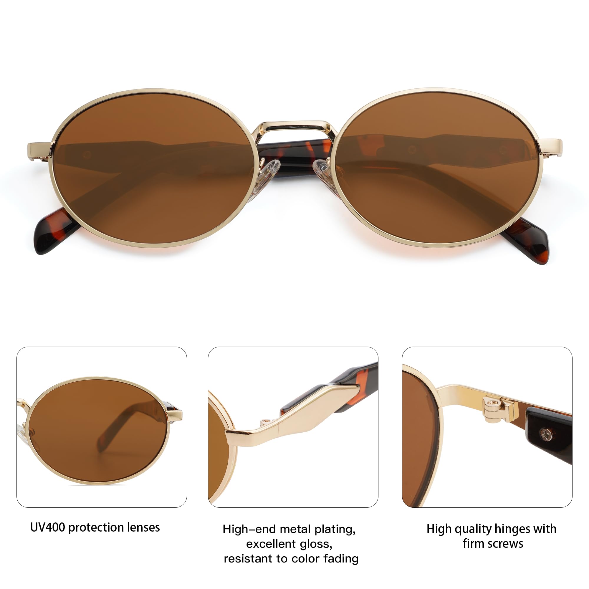 SOJOS Retro Oval Sunglasses for Women Men Trendy Sun Glasses Designer Inspired Classic Shades UV400 Protection SJ1224,Brown