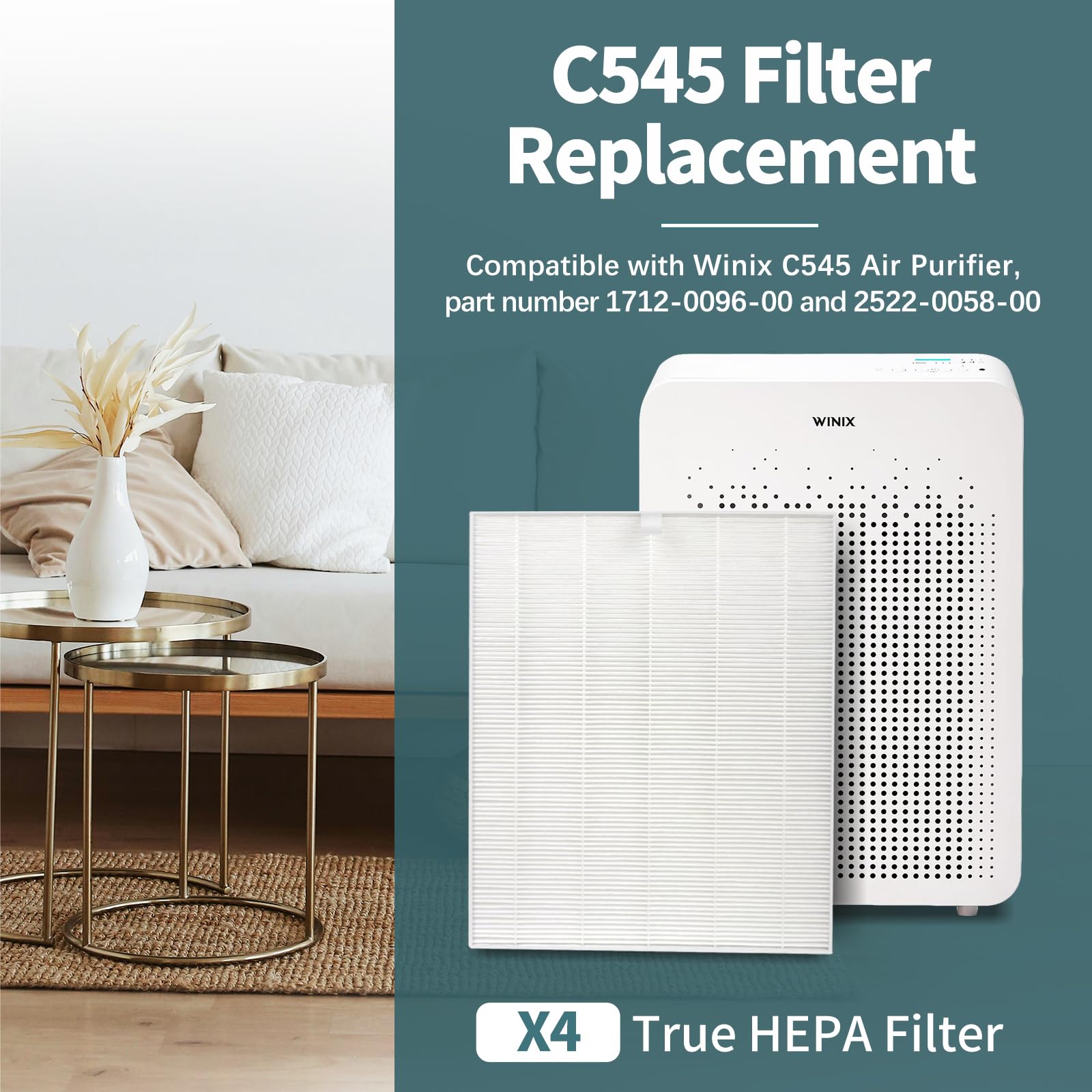 4 Pack C545 HEPA Replacement Filter Compatible with Winix C545 Air Purifier, Replaces for Winix C545 Replacement Filter S 1712-0096-00