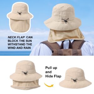 Waterproof Sun Rain Hat for Women Wide Brim UPF50+ UV Protection Packable Men Bucket Safari Fishing Hat with Neck Flap