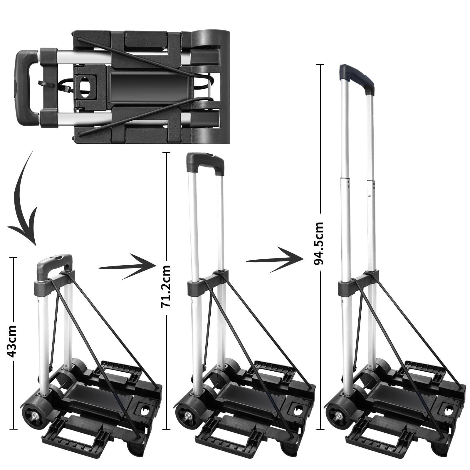 Aluminum Folding Hand Trucks,Small Folding Hand Truck Dolly with 2 Wheels,Collapsible Cart Portable Dolly,Lightweight Travel Hand Truck/Heavy Duty Moving Dolly for Airport Travel Moving Use