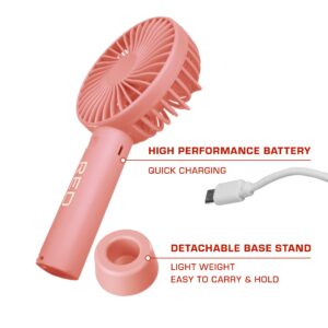 Red by Kiss Handheld Fan, Mini Portable Personal Desk Fan with USB Rechargeable, 3 Speed Long Lasting Powerful Small Fan for Makeup Travel Home Office Lace Wig Eyelash Face Nail (Pink)