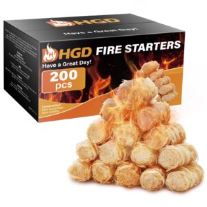 hgd (200pcs fire starters for campfires, natural charcoal starters,chimney starter for charcoal grill, indoor outdoor use, weather-resistant